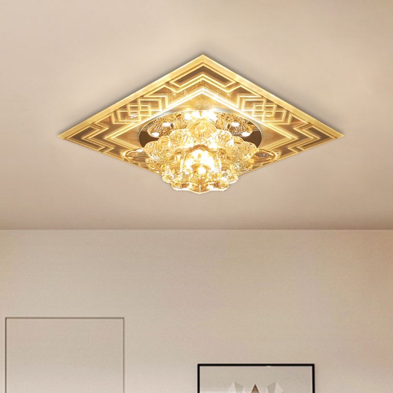 Floral Design Flushmount Light Minimalist Clear Crystal LED Balcony Close to Ceiling Lamp