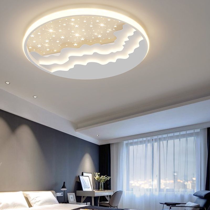 Luminaire de plafond encastré de style moderne à 1 ampoule à abat-jour rond en blanc