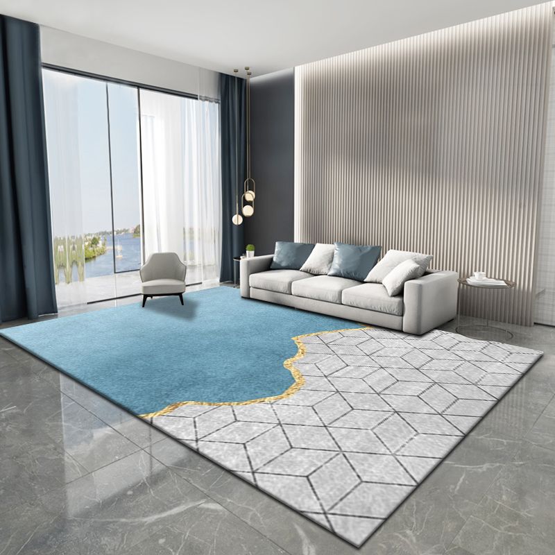 Blue Luxury Rug Blending Graphic Rug Non-Slip Backing Rug for Living Room