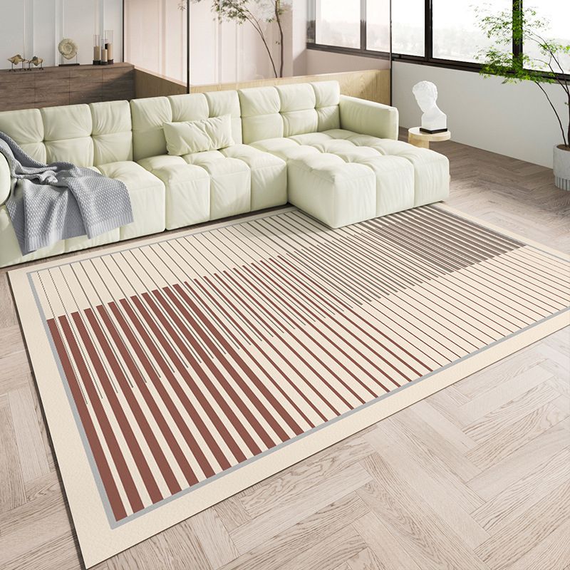 Beige Simple Rug PVC Line Rug Stain Resistant Rug for Living Room