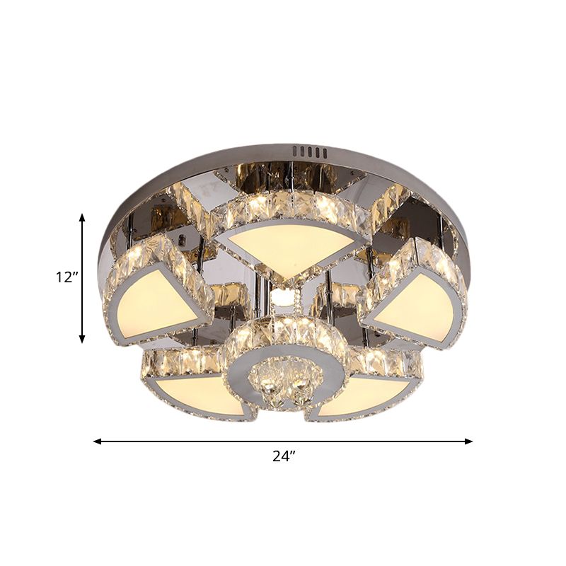 LED Flush Mount Spotlight Modernism Bedroom Ceiling Light with Waterfall Faceted Crystal Shade in Chrome, 24"/31.5" W