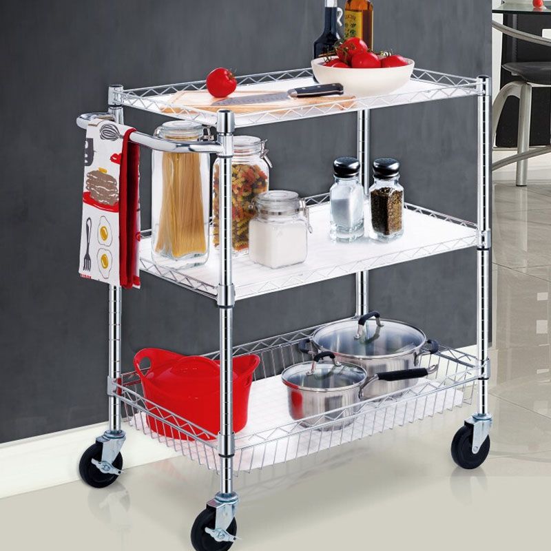 Open Shelves Kitchen Trolley Home Dining Modern Prep Table with Casters