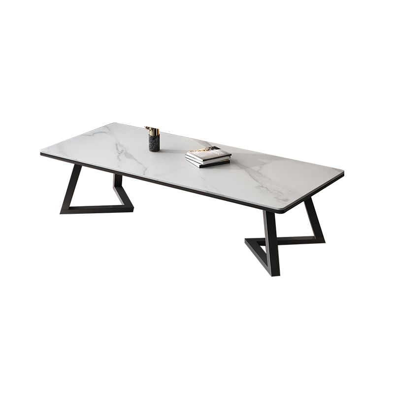 Rectangular 1 Single Coffee Table Stone Top Metal Cocktail Table