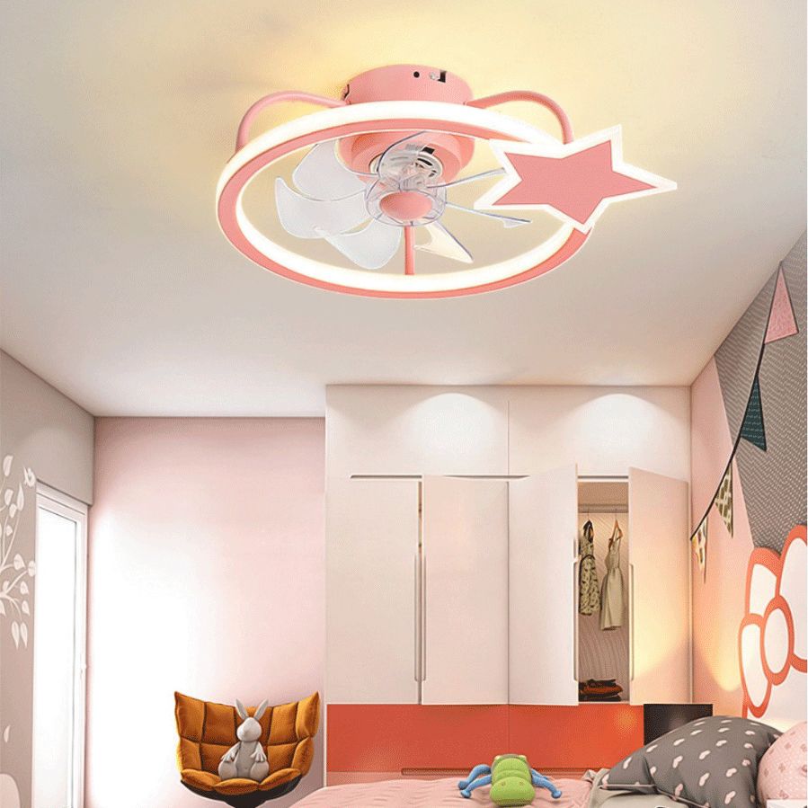 Kids Artistic LED Ceiling Fans Wrought Iron Star Ceiling Fixture with Acrylic Shade