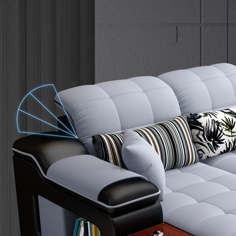 Contemporary Faux Leather and Linen Furniture Sectionals in Grey