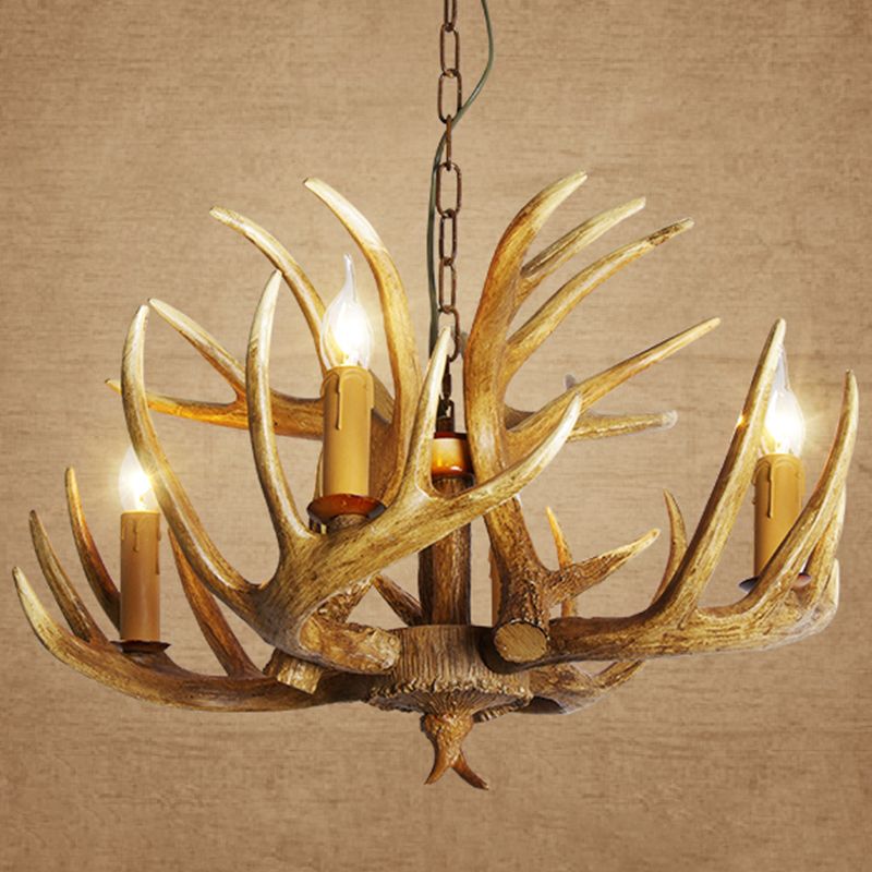 Resin Antler Shaped Suspension Lighting Rustic Living Room Chandelier Light Fixture