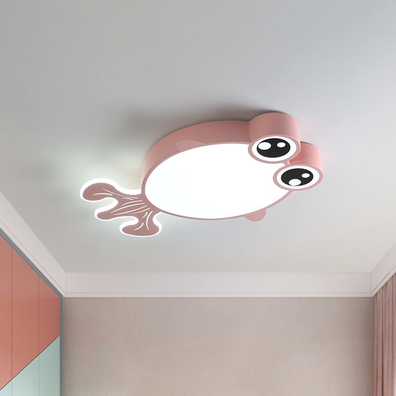 Acrylic Goldfish Flush Light Fixture Cartoon LED Flush Ceiling Lamp in Pink/Yellow for Kids Bedroom