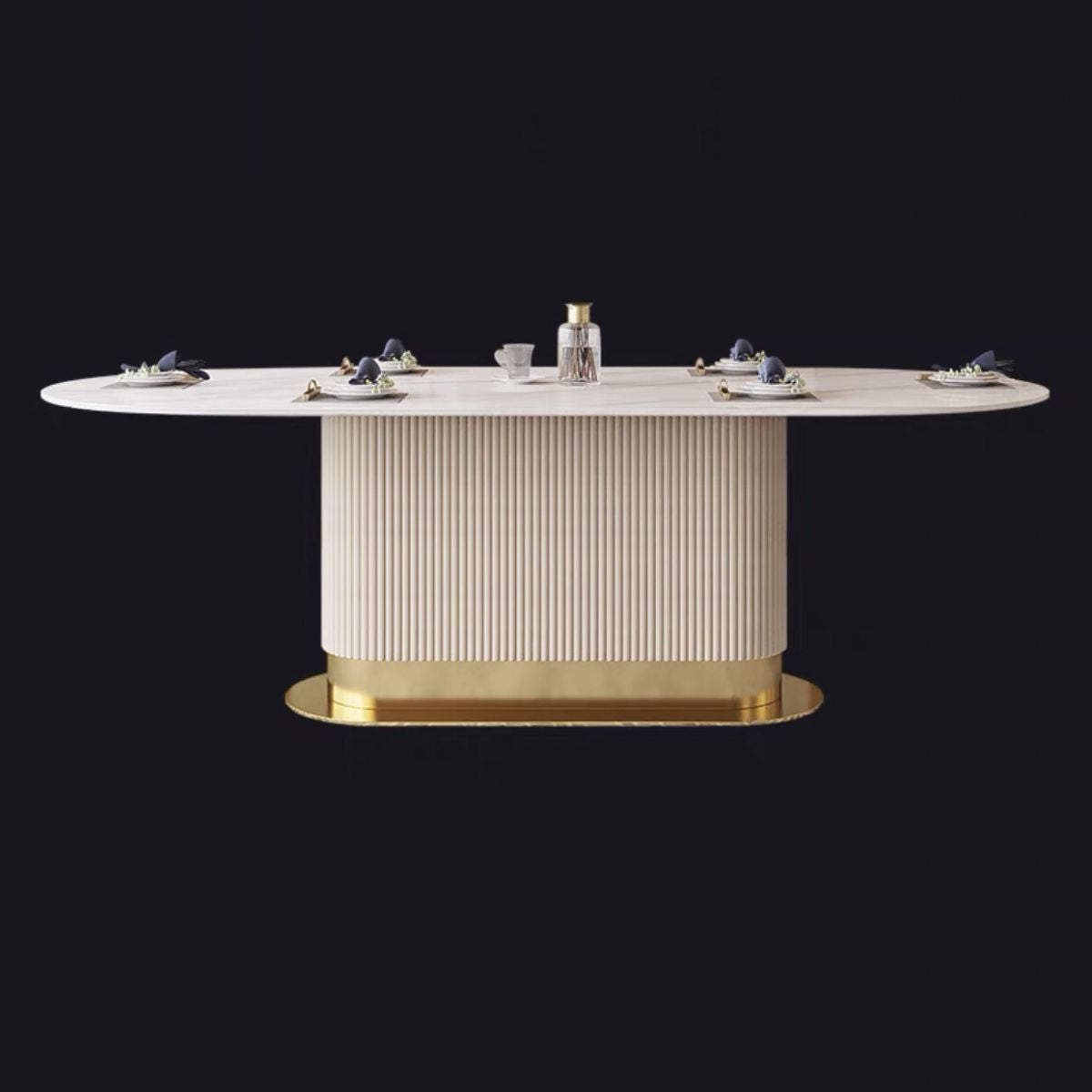 Oval Shape Fixed Kitchen Table Sintered Stone Pedestal Dining Table