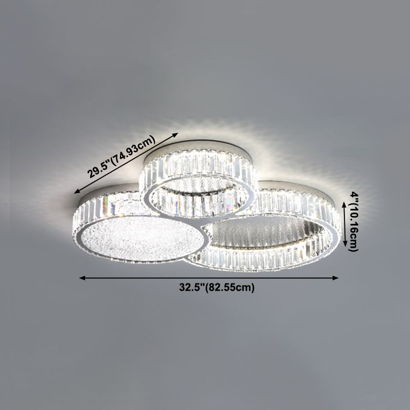 Plafonnier LED argenté en cristal dans un style de luxe moderne, plafonnier circulaire en acier inoxydable
