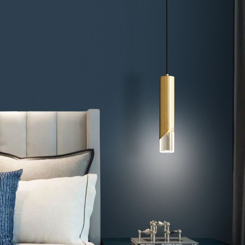 Moderne creatieve LED enkele hanglamp Koperen cilindrische hangende lamp met acrylschaduw