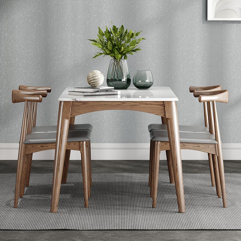 Table à manger rectangulaire en pierre frittée, Style simple, Base en bois de frêne, pour la maison