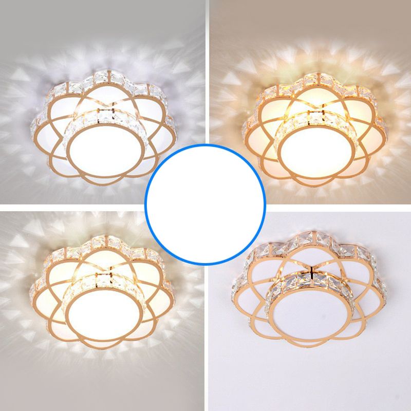 Floral Flush Ceiling Light Contemporary Crystal Rose Gold LED Flush Mount Lighting Fixture