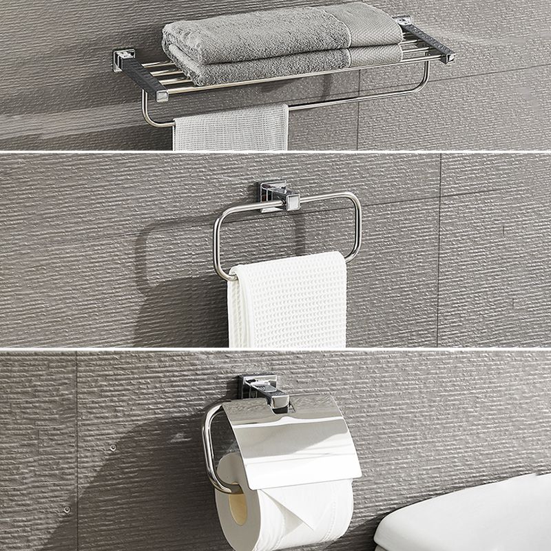 Metal Silver Bathroom Hardware Set 5 - Piece Adhesive Mount Bathroom Hardware