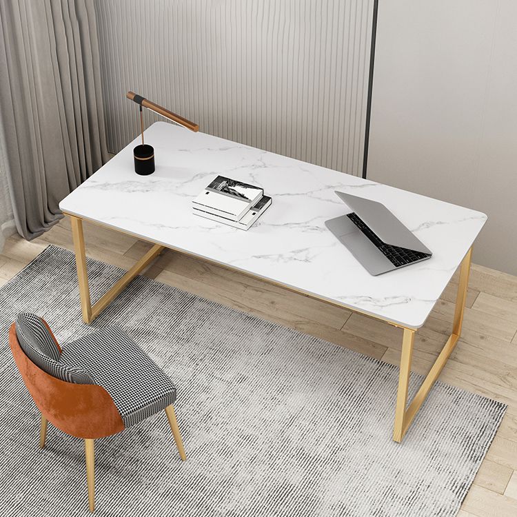 Glam Office Desk Antique Finish Rectangular Computer Desk with Metal Legs