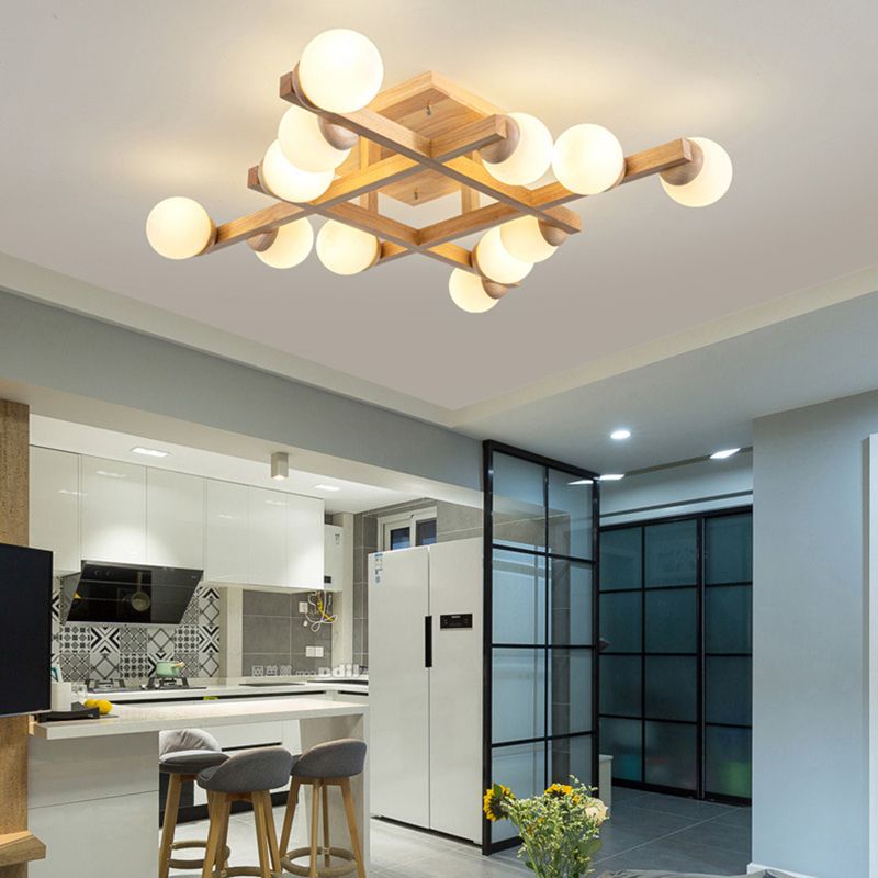 Luminaire encastré carré contemporain Plafonnier encastré en bois en marron