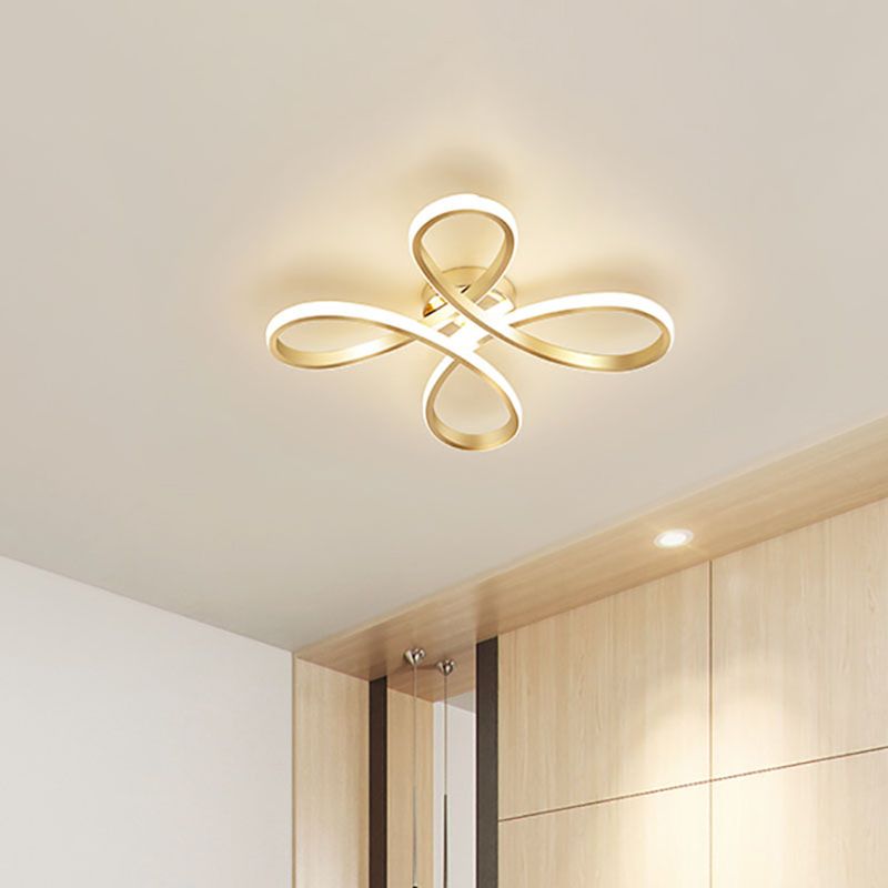 Modernist LED Ceiling Fixture Gold Chinese Knot Flush Mount Lamp with Metallic Shade in Warm/White Light