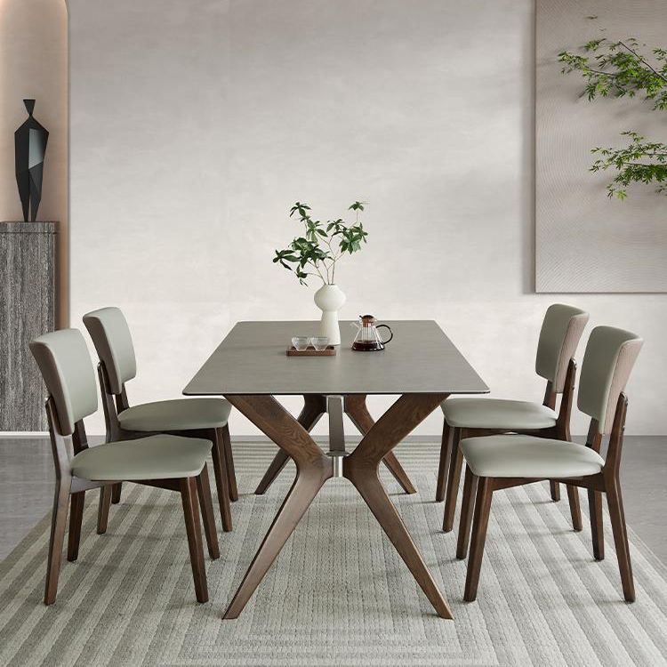 Minimalist 1/4/5/7 Pieces Furniture Stone Rectangle Dining Chairs Set in Gray