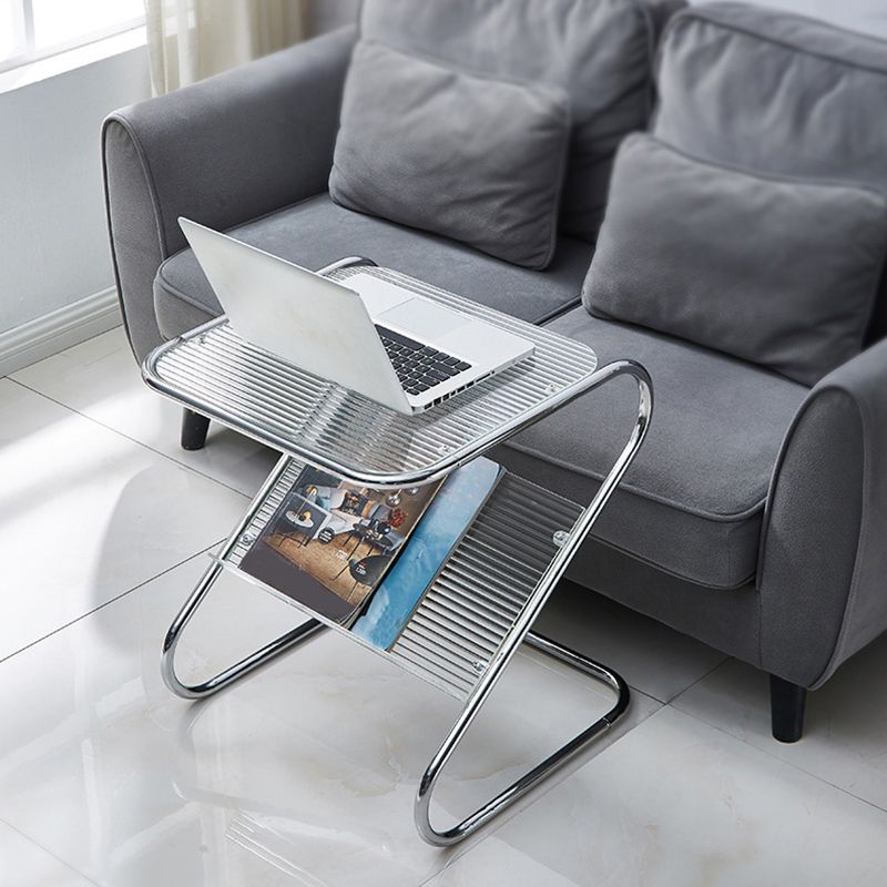 End Table with Storage Glass Abstract Rectangular Modernistic Side Table