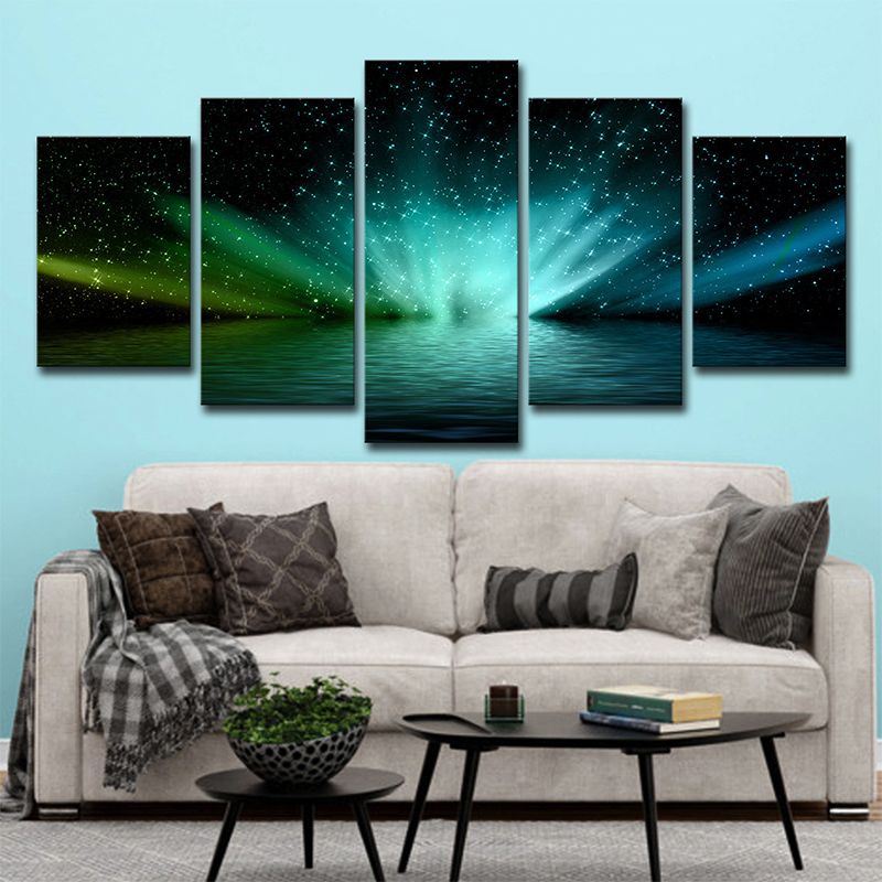 Luminous Lake Starry Night Canvas Print Multi-Piece Modern Living Room Wall Art