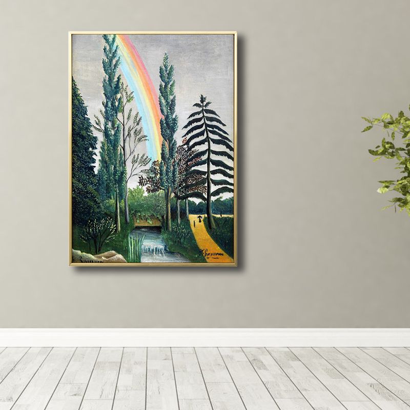 Countryside Rainbow and Cypress Canvas Print Living Room Wall Art Decor in Green