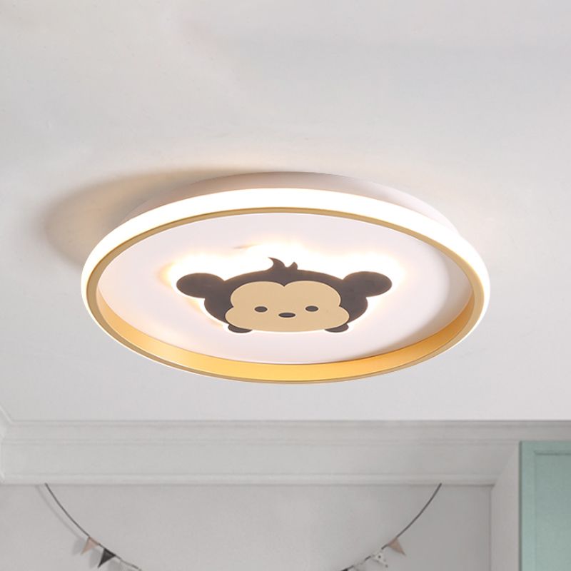 Crown/Monkey Flush Mount Lighting Kids Metallic Gold/Coffee LED Ceiling Mounted Fixture for Bedroom