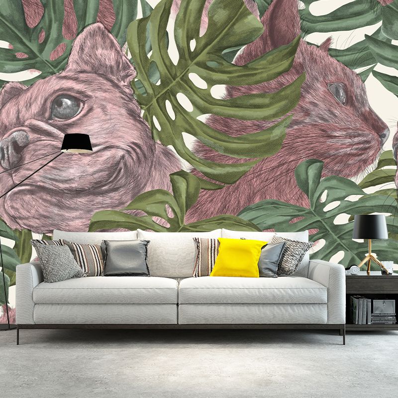 Customized Tropical Leaves Mural Indoor Decoration Mural for Living Room