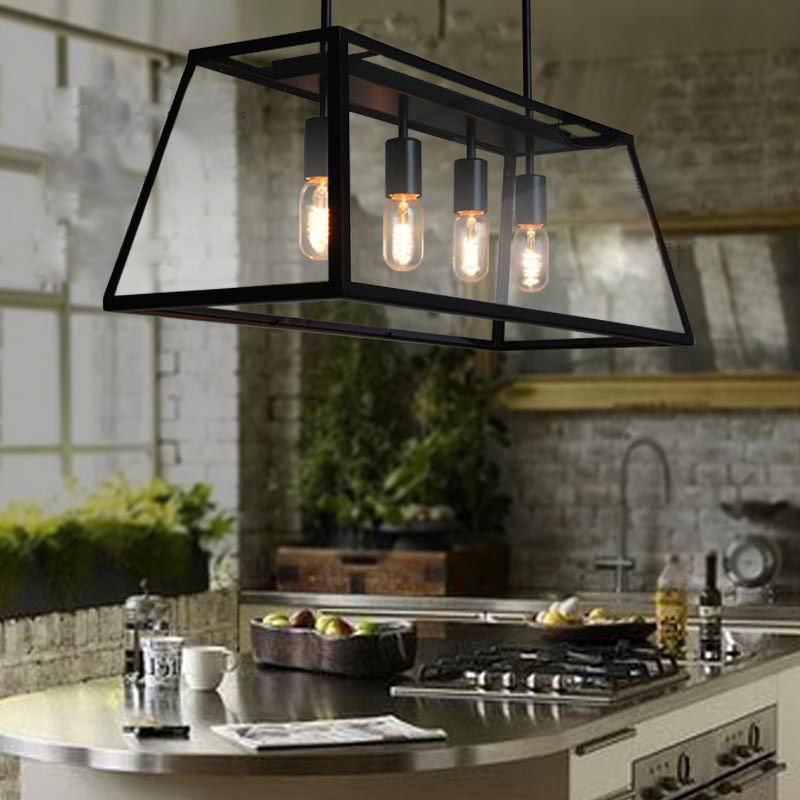 Glass 4 luces de la isla Posaboradora Trapecio de trapezoides ISLA INDUSTRIAL Luz de luz para comedor