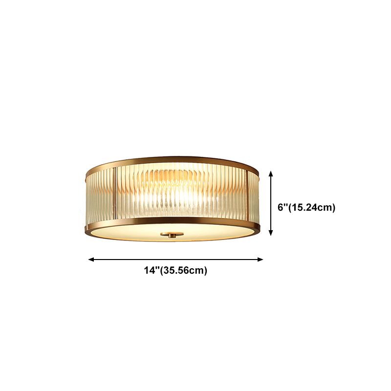 Glass Gold Flush Mount Light Fixture Drum Shape Simplistic Flush Ceiling Light Fixture