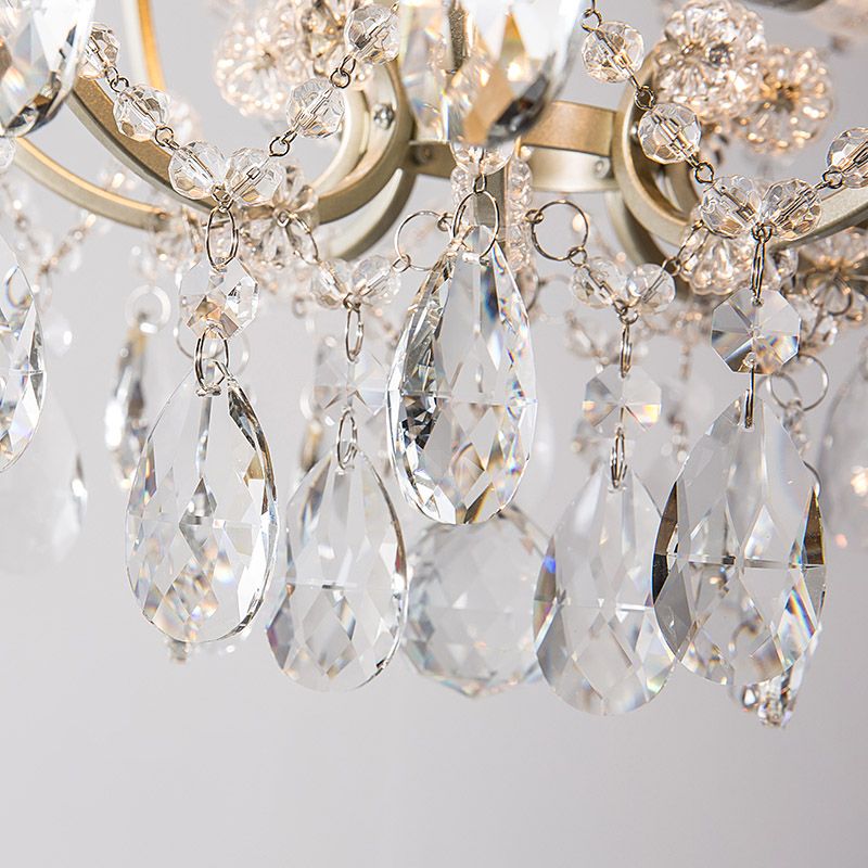 Droplet Semi Flush Traditional Beveled Crystal 4 Bulbs Brass Ceiling Mount Light Fixture