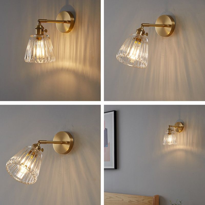 Glass Cone Shape Wall Light Industrial Style 1 Light Wall Light Sconce in Brass