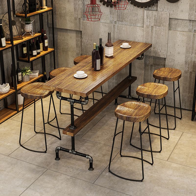 Industrial Rectangle Solid Wood Bar Table Set 1/4/7 Pieces Counter Table with High Stools