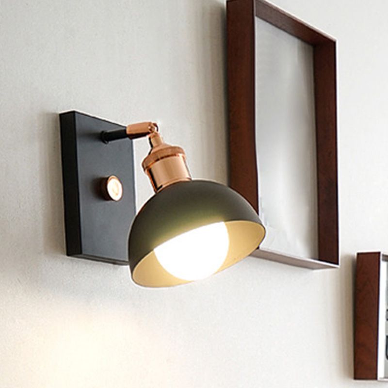 1-Light Rotatable Reading Lamp Industrial Bedside Wall Light with Bowl Metal Shade