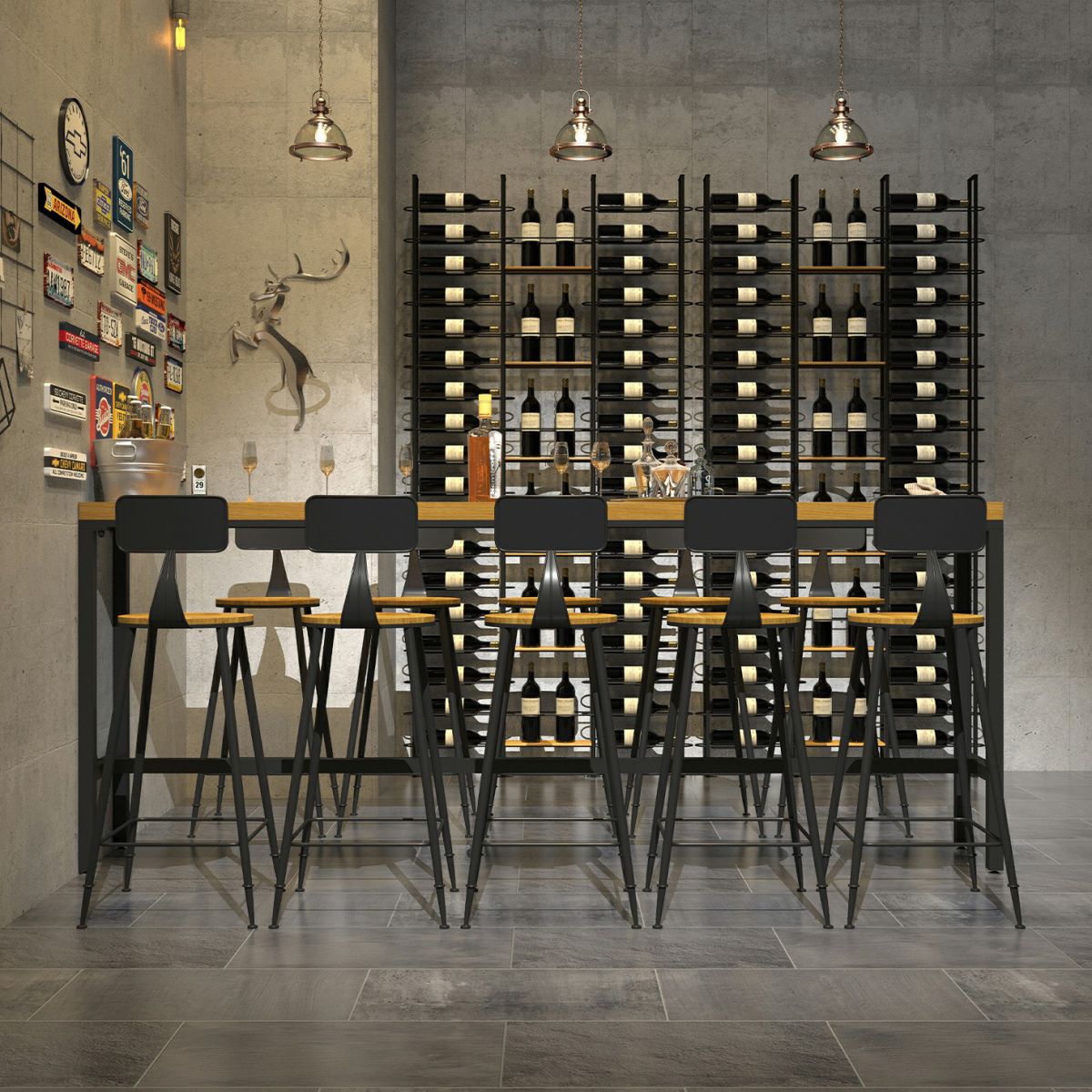 Industrial Style 1/6/11 Pieces Bar Table Set Rectangle Pine Wood Counter Table with Stools