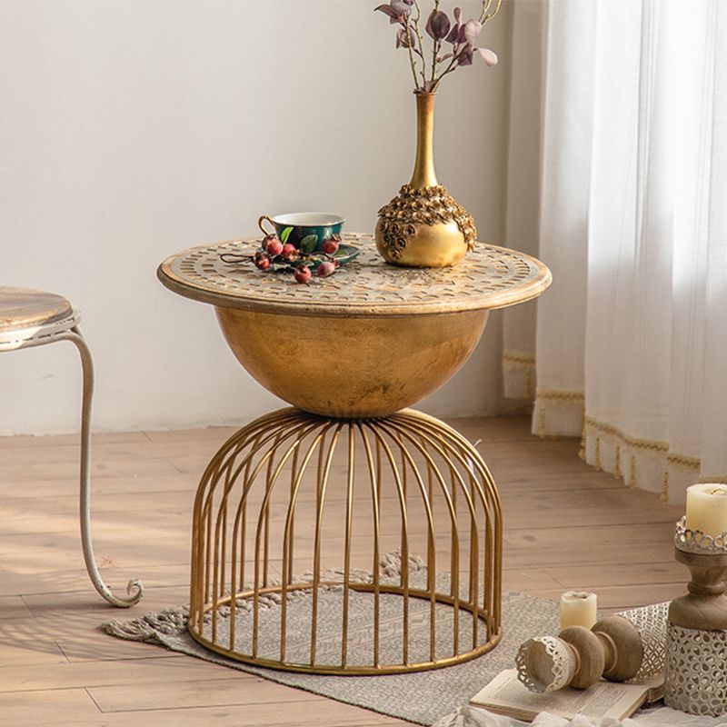 French Country Frame End Table Antique Brass Solid Wood Side Table