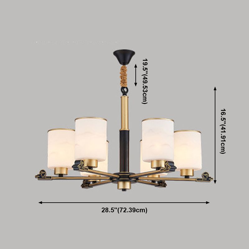 Contemporary Indoor Hanging Light Metal Cylindrical Chandelier with Glass Shade