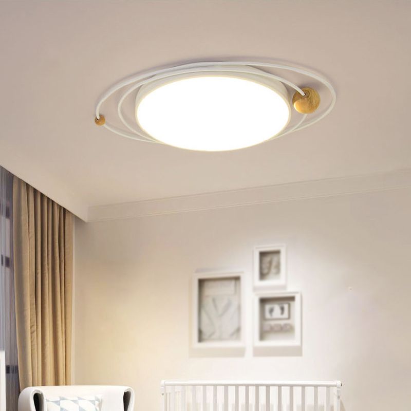 LED Nordic Ceiling Flush Wood & Acrylic Round Ceiling Flush Mount for Bedroom