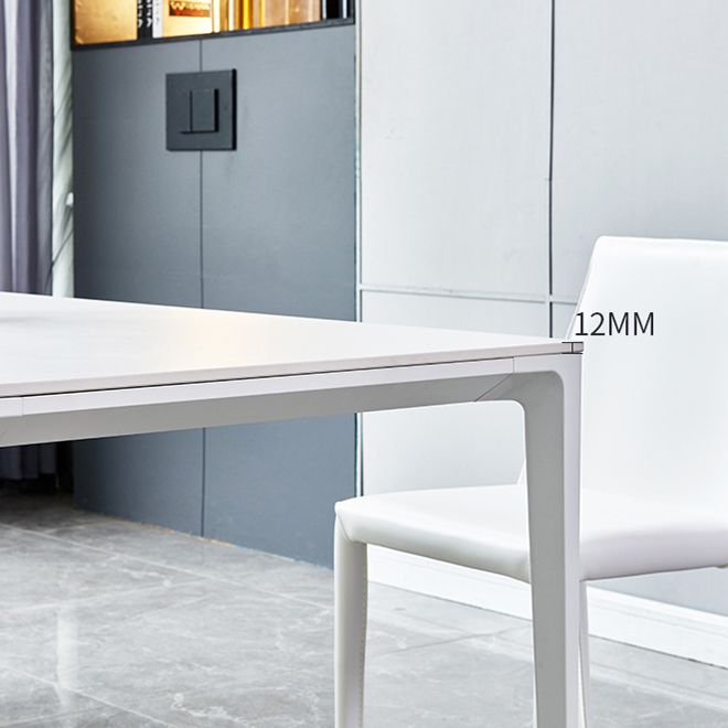 Mesa de comedor rectangular contemporánea Mesa de piedra sinterizada con 4 piernas blancas, 55.1 "L x 31.5" W x 30 "H