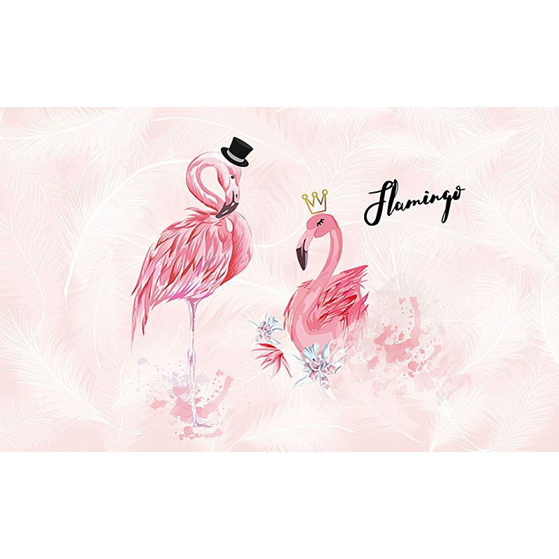Water-Resistant Flamingo Wall Decor Customized Nordic Mural Wallpaper in Pink for Coffee Shop