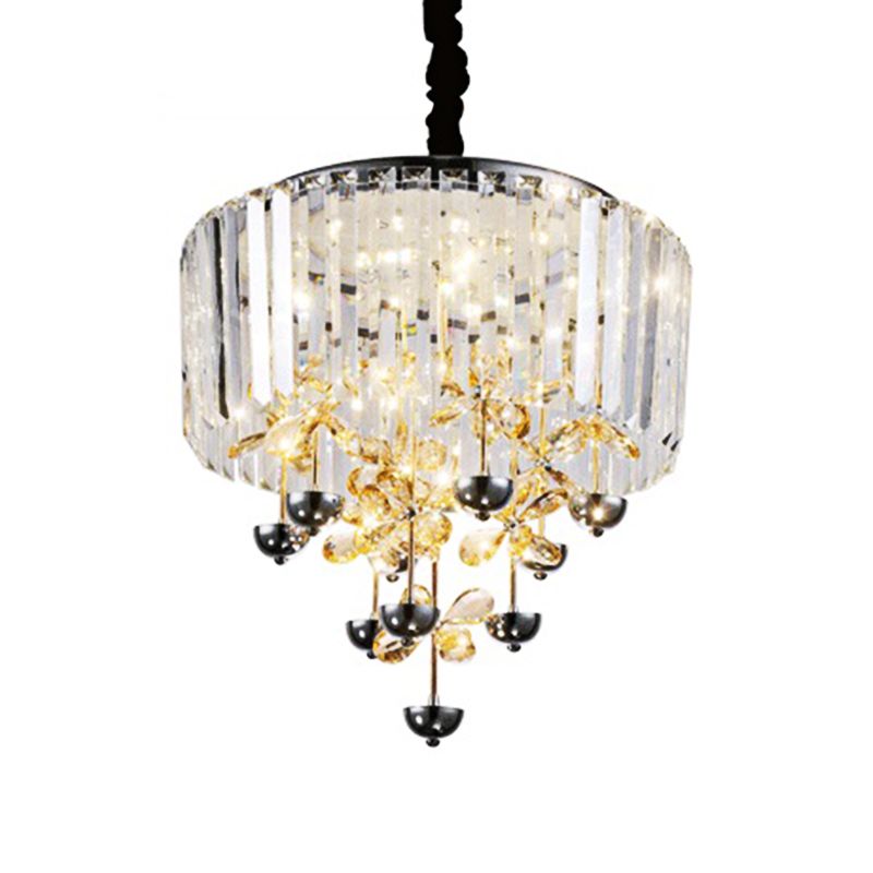 Strip kristallen led hangende kroonluchter hedendaagse heldere drum woonkamer drop lamp met binnenste bloemtak decor