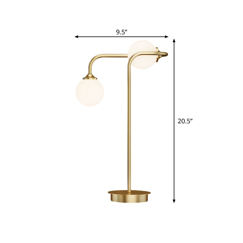 Lámpara de oro de la mesa de vidrio lácteo global lámpara de oro de 2 cabezas de oro con brazo de metal