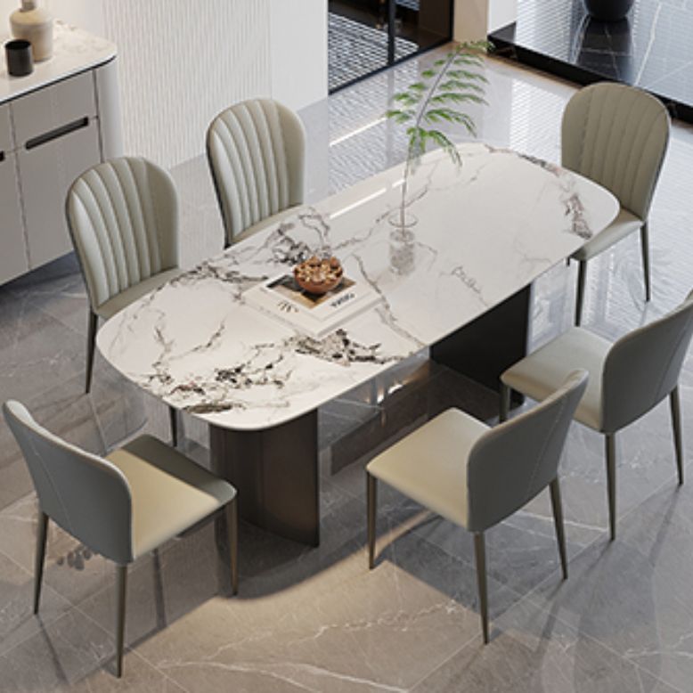 Modern Rectangular Stone Top Dining Table with Metal Legs for Living Room