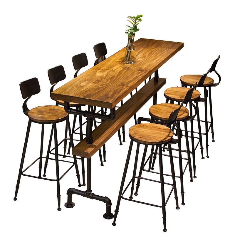 Solid Wood Bar Table Industrial Bar Dining Table with Black Base