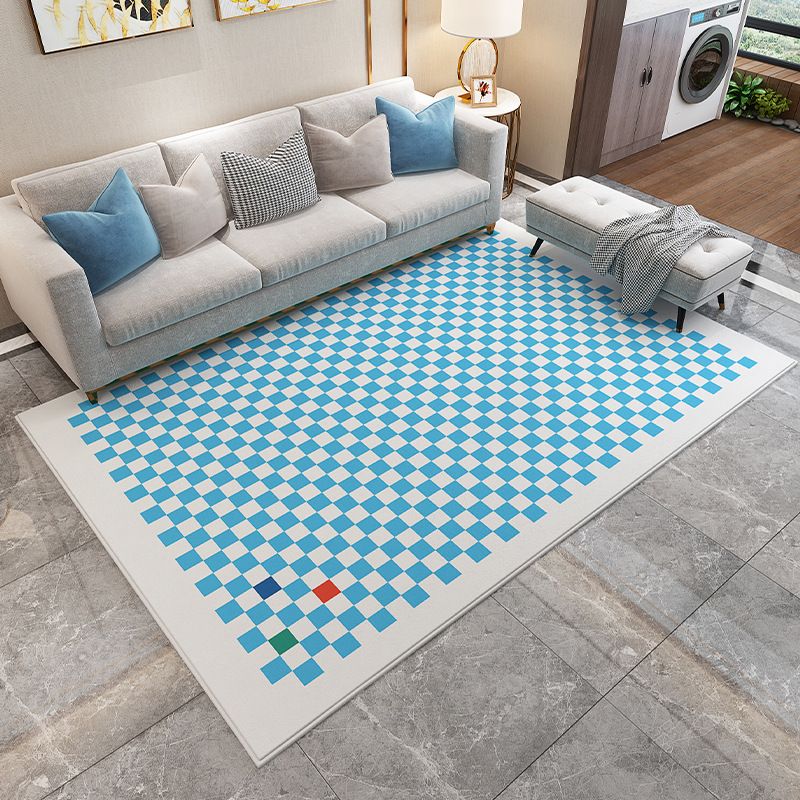 Green Modern Carpet Polyester Checkerboard Carpet Washable for Drawing Room