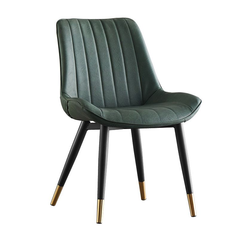 Modern Armless Dining Chairs Solid Back Leather Side Chairs with Metal Legs