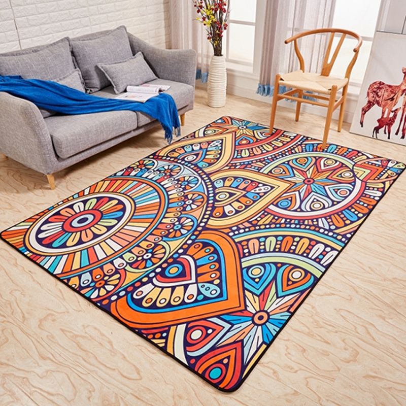 Tapis marocain multicolore en polypropylène, motif de fleurs tribales, antidérapant, résistant aux taches, lavable, pour salon