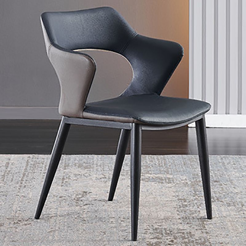 Metal Base Dining Chair Modern Style Faux Leather Arm Dining Chairs