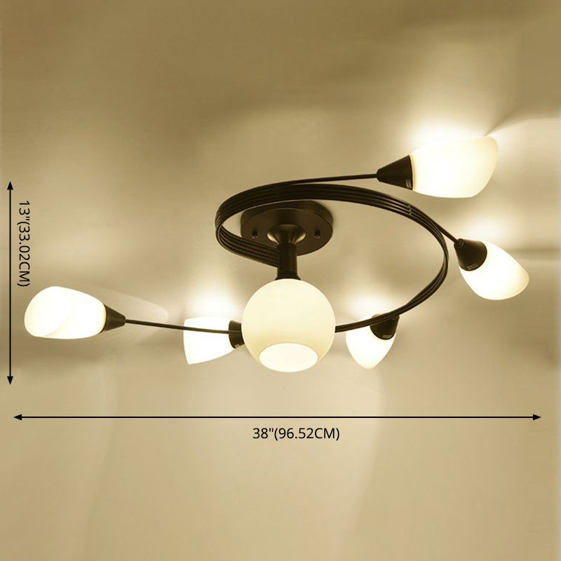 Curved Arm Flush Mount Lighting Traditional Minimalist White Glass Semi Flush Light for Bedroom