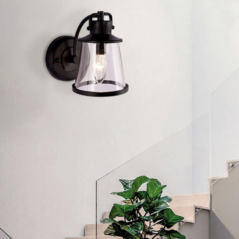 Klares Glas schwarzer Leuchten 1-Licht-Vintage-Wandlampenvorrichtung mit gebogenem Arm