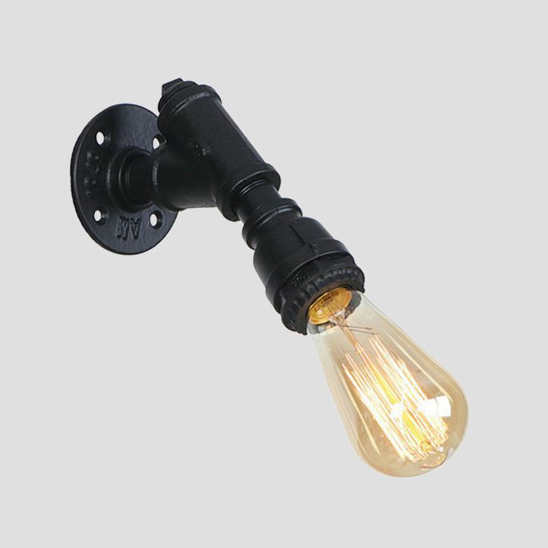 Rustic Piping Wall Lighting 1-Light Metal Sconce Fixture with Exposed Bulb Design