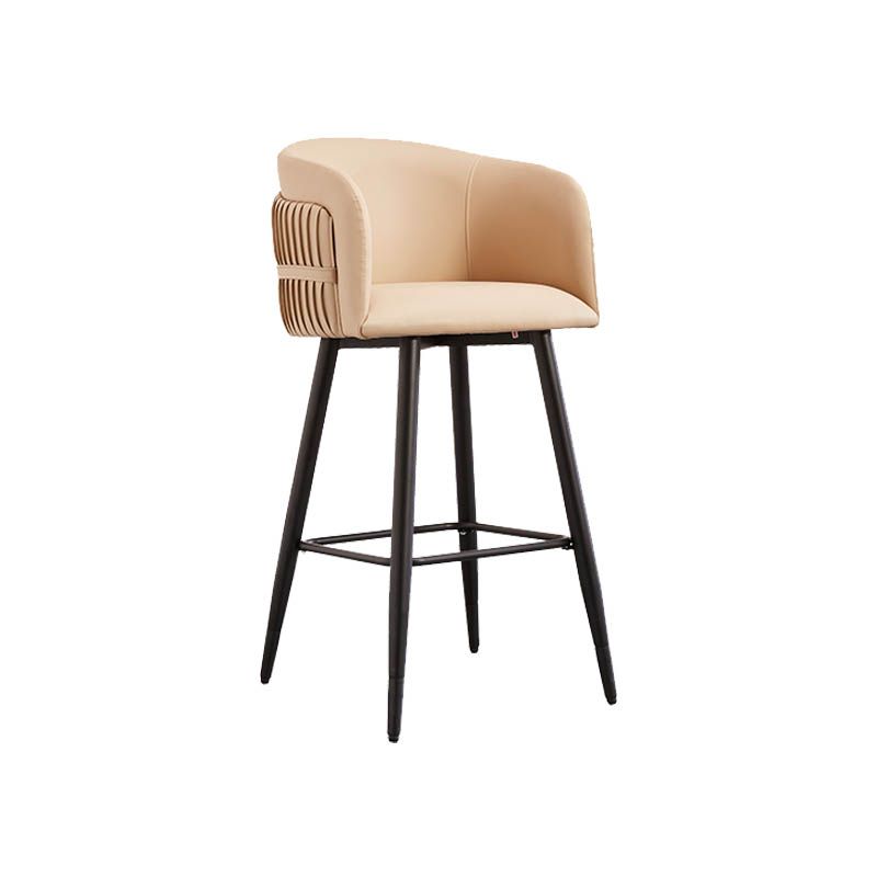 Contemporary Backrest Counter Stool with Leather Cushion and Metal Base